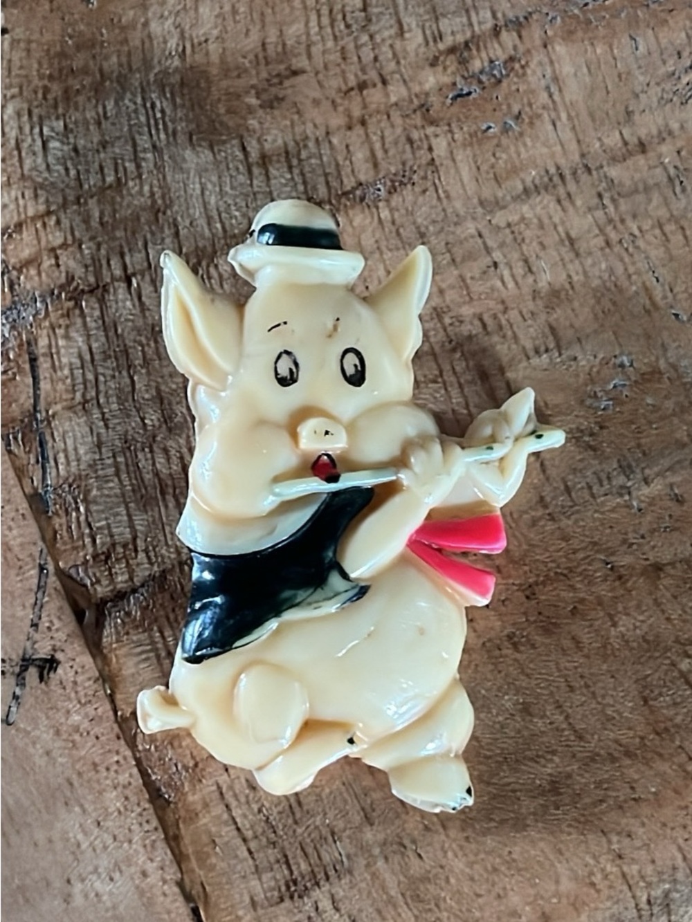 Vintage Plastic Fifer Pig Brooch Pin
